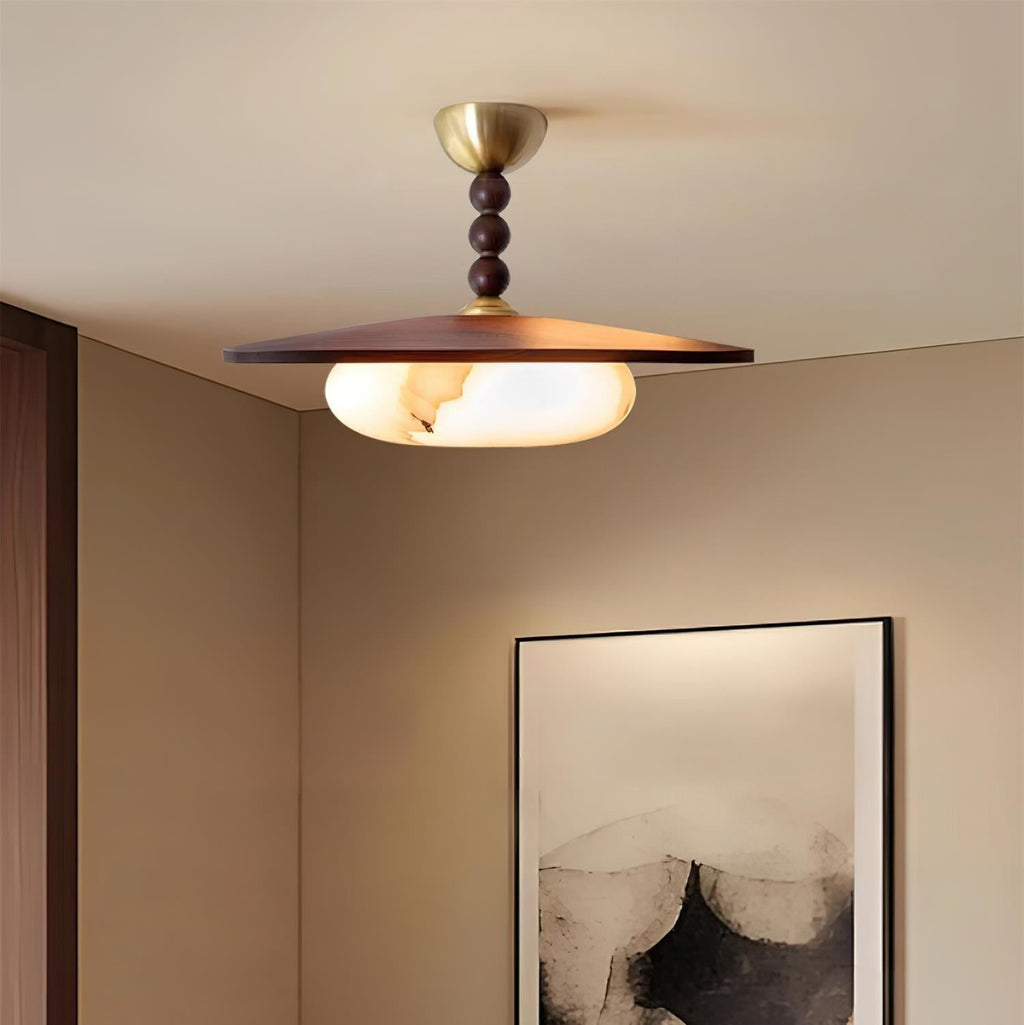 Yeste Ceiling Light in Walnut Color and White Alabaster Imitation