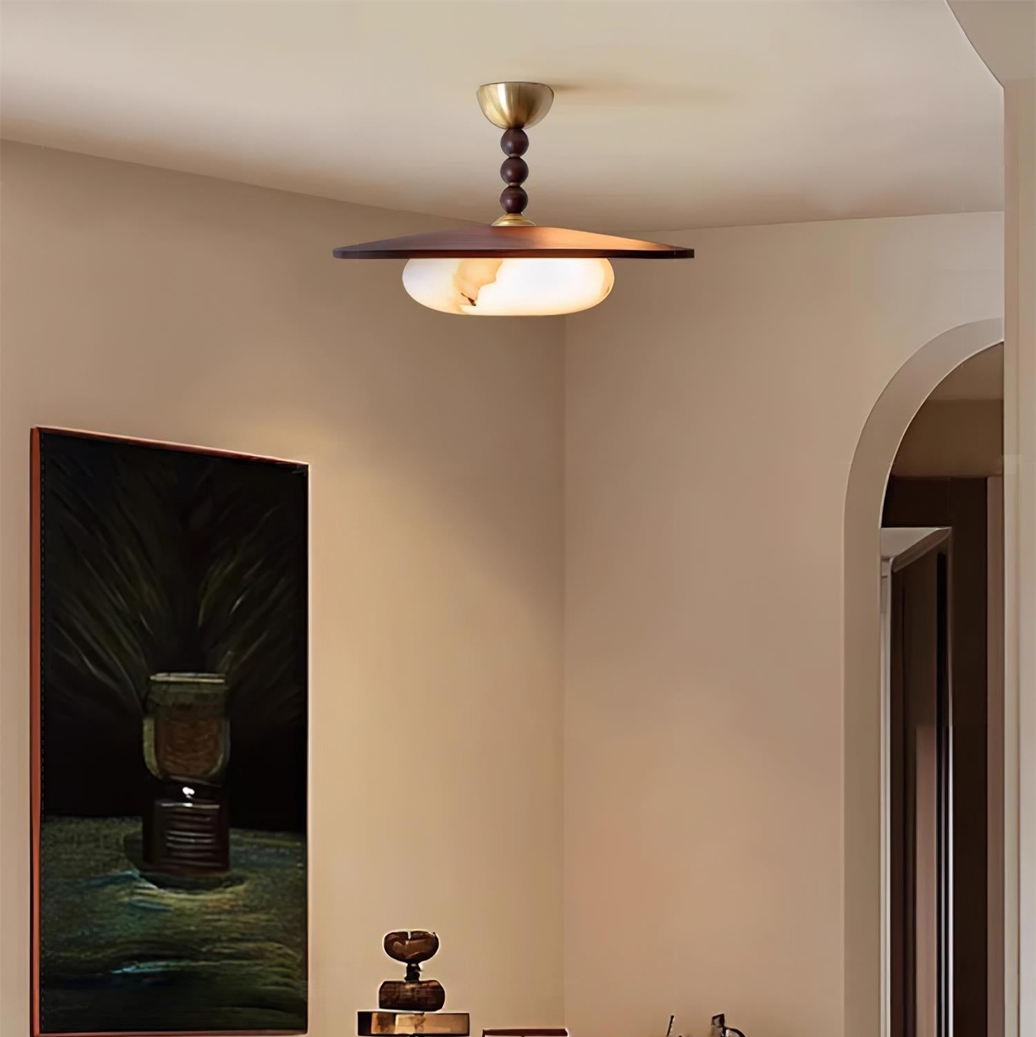 Yeste Ceiling Light in Walnut Color and White Alabaster Imitation
