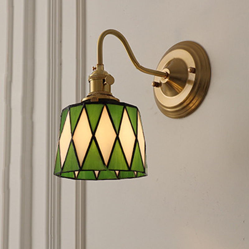 Vintage Tiffany Glass Brass Wall Sconce Lamp 1-Light