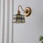 Vintage Tiffany Glass Brass Wall Sconce Lamp 1-Light