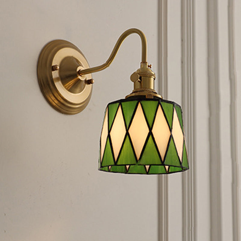 Vintage Tiffany Glass Brass Wall Sconce Lamp 1-Light