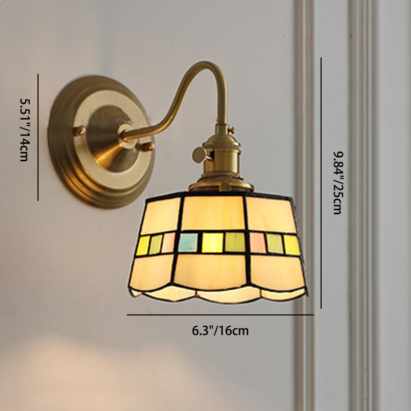 Vintage Tiffany Glass Brass Wall Sconce Lamp 1-Light