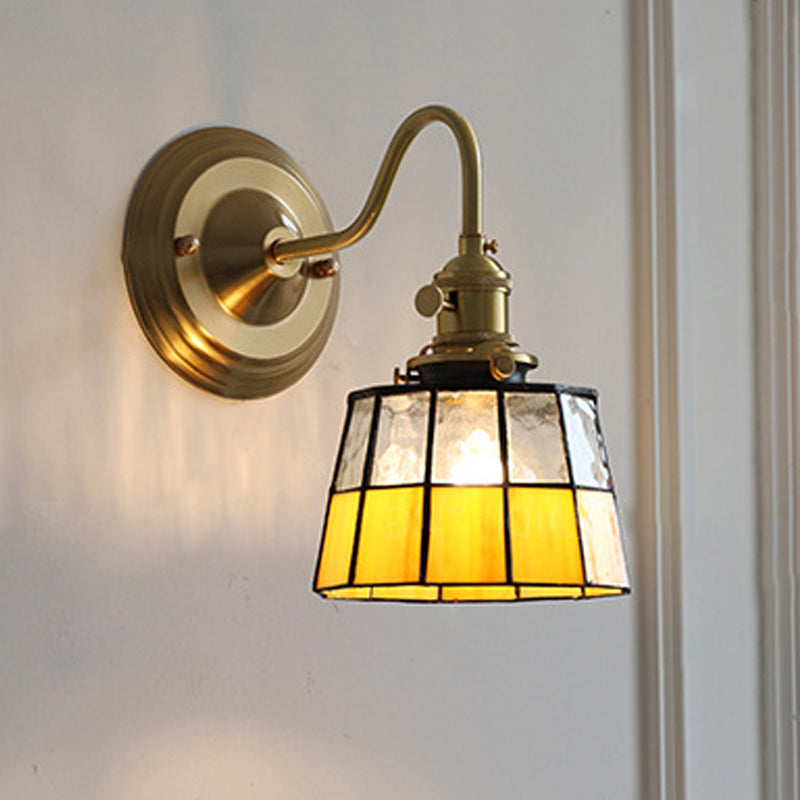 Vintage Tiffany Glass Brass Wall Sconce Lamp 1-Light