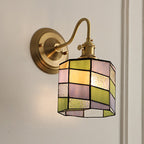 Vintage Tiffany Glass Brass Wall Sconce Lamp 1-Light
