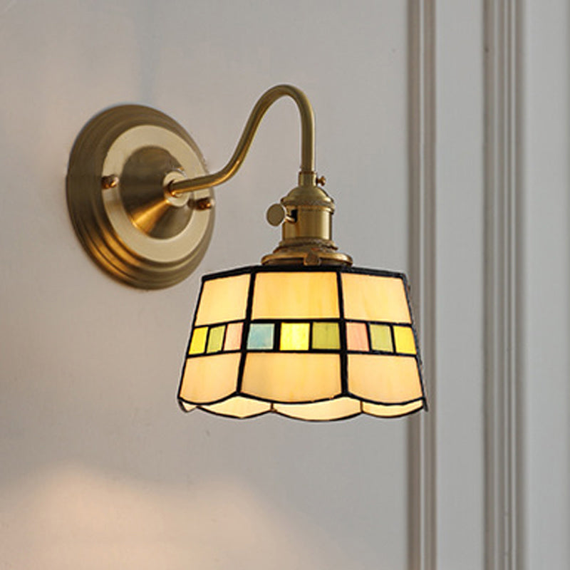 Vintage Tiffany Glass Brass Wall Sconce Lamp 1-Light