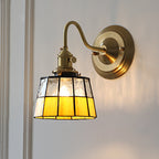 Vintage Tiffany Glass Brass Wall Sconce Lamp 1-Light