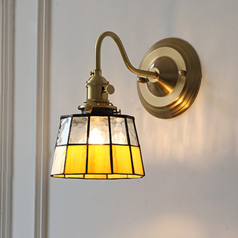 Vintage Tiffany Glass Brass Wall Sconce Lamp 1-Light