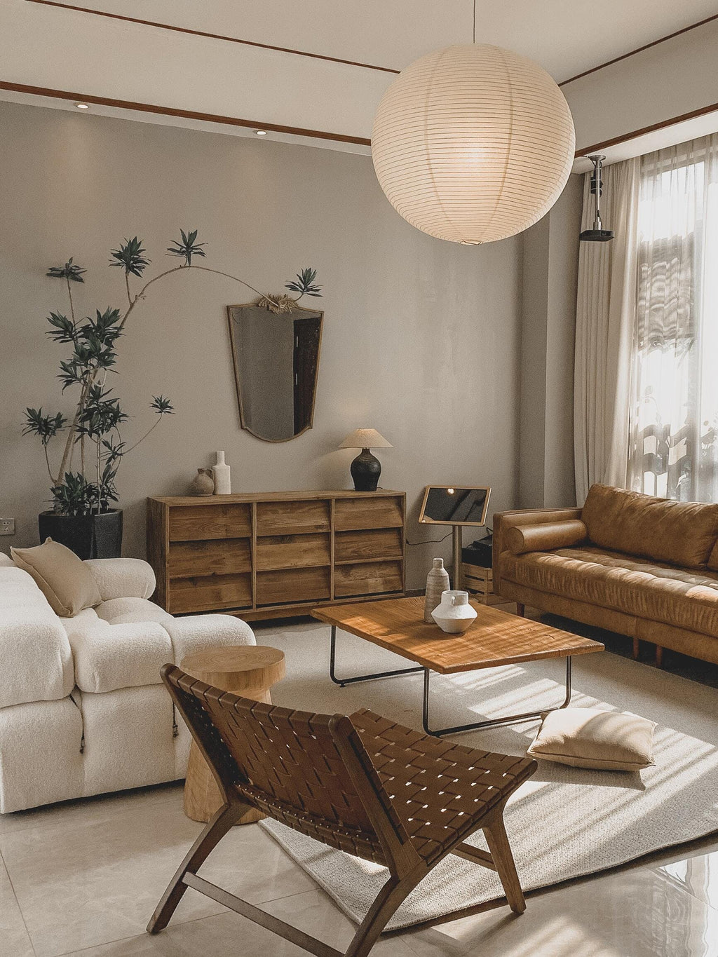 Washi Paper Suspension Lamp for Living Room