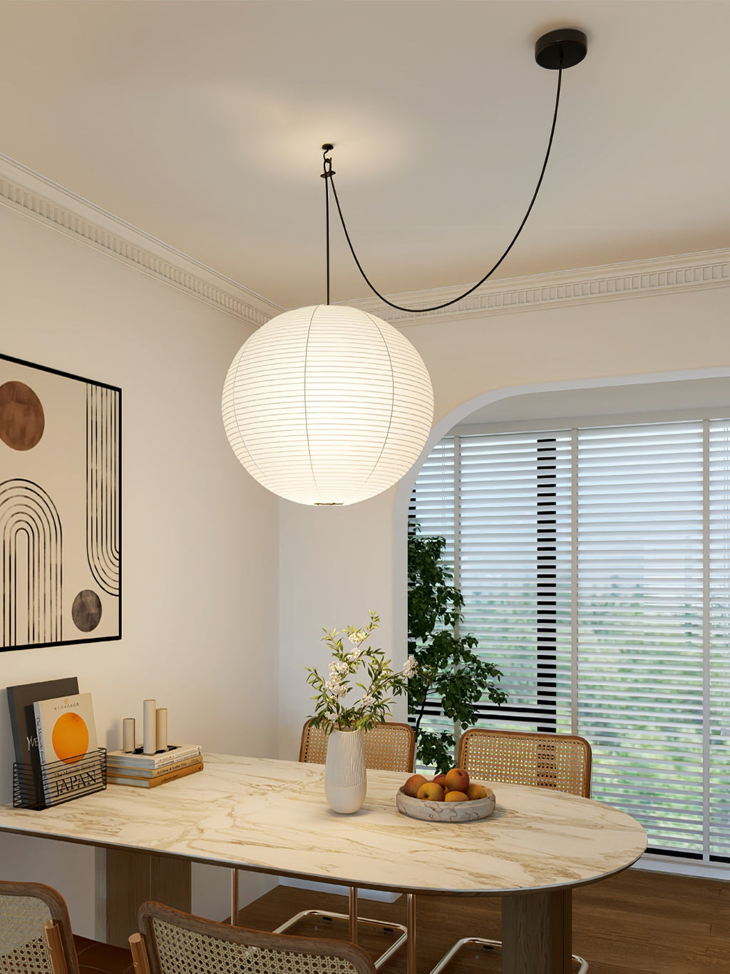 Japanese Washi Paper Globe Pendant Light 1-Light