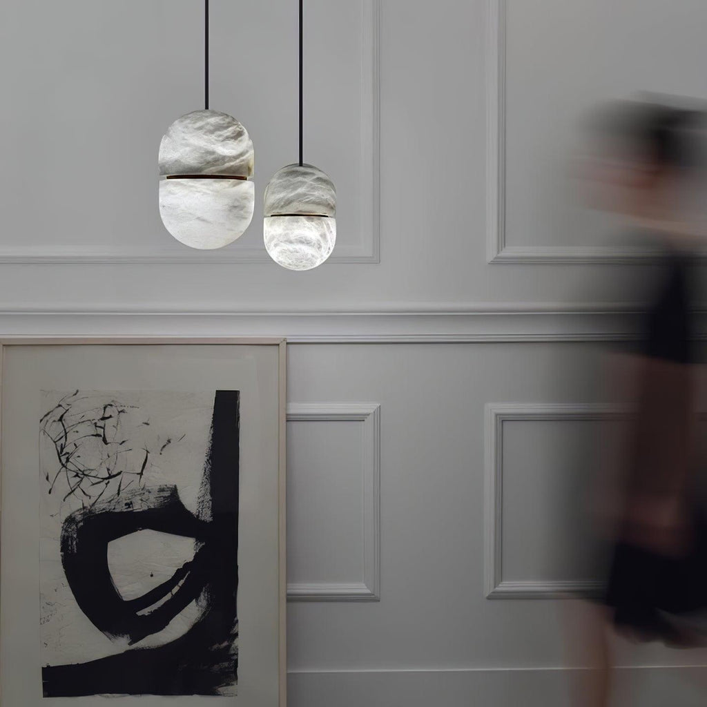 Strata Alabaster Capsule-Shape Pendant Light