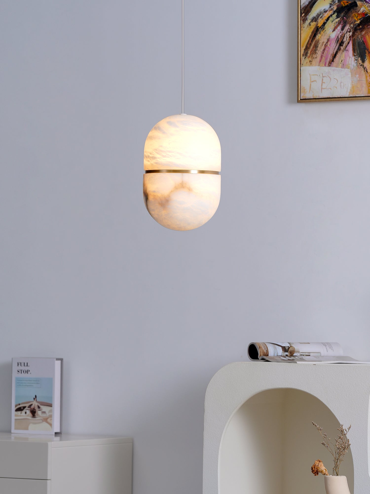 Strata Alabaster Capsule-Shape Pendant Light