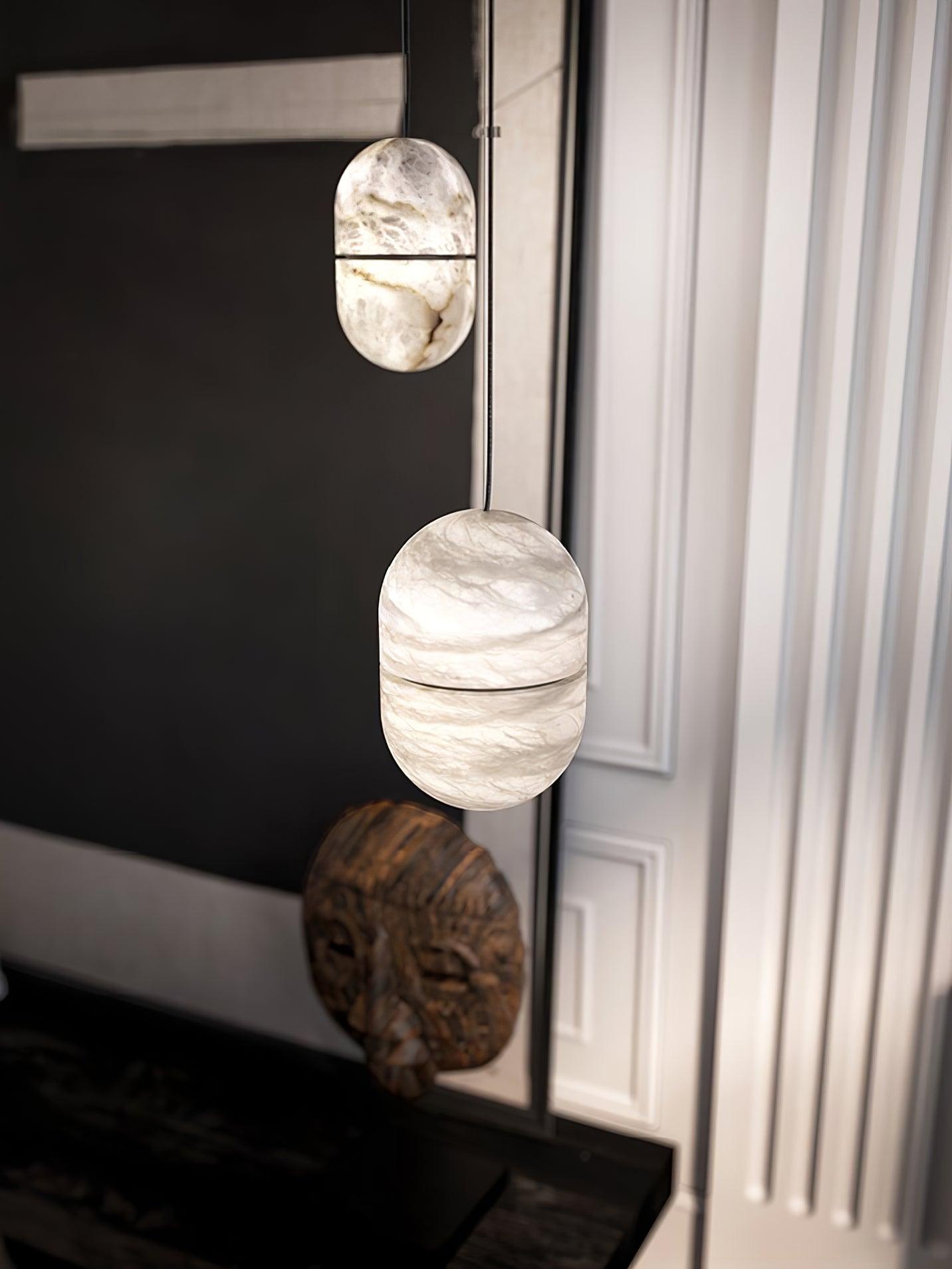 Strata Alabaster Capsule-Shape Pendant Light
