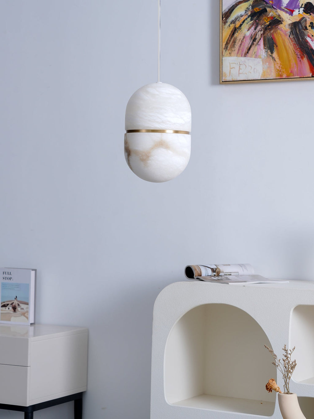 Strata Alabaster Capsule-Shape Pendant Light