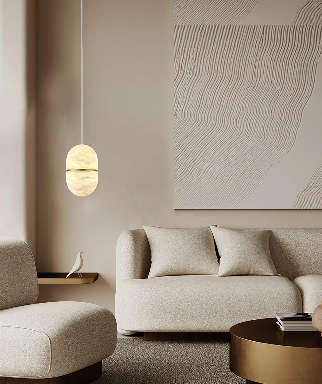 Strata Alabaster Capsule-Shape Pendant Light