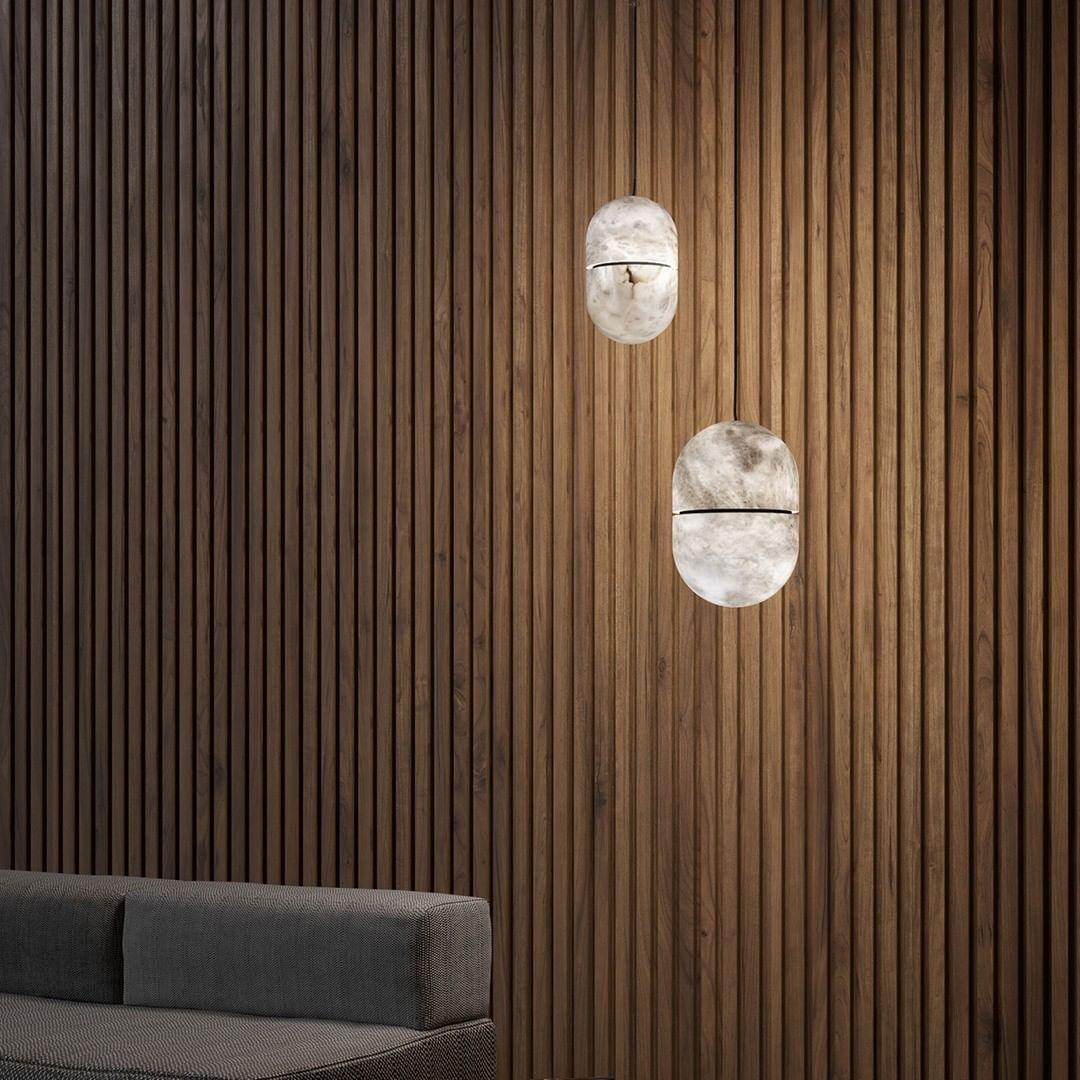 Strata Alabaster Capsule-Shape Pendant Light