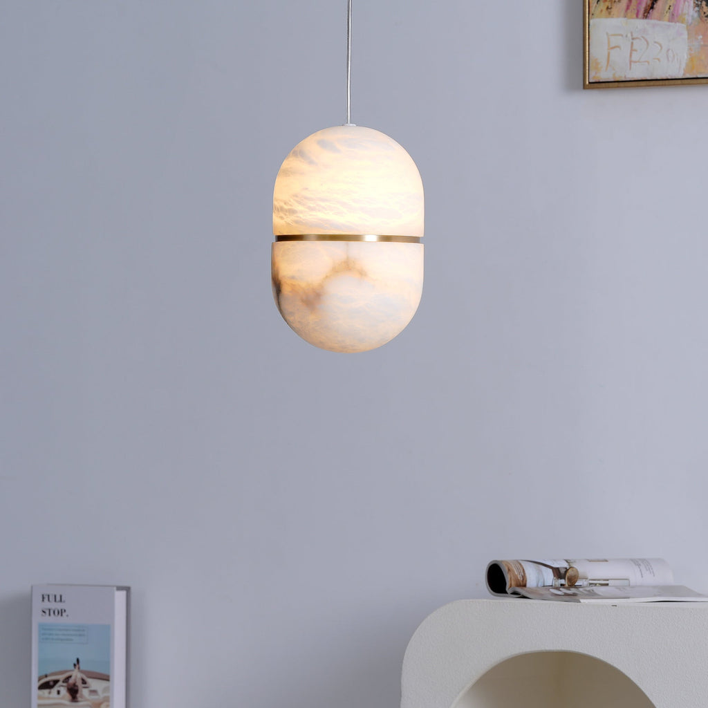 Strata Alabaster Capsule-Shape Pendant Light
