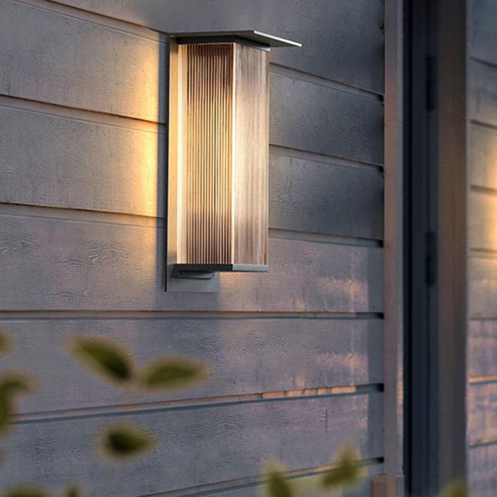 Yerin Modern Square Outdoor Wall Sconce Metal Acrylic Brown Terrace