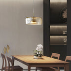 June Modern Cylinder Pendant Light. Clear/Smoky Gray/Amber