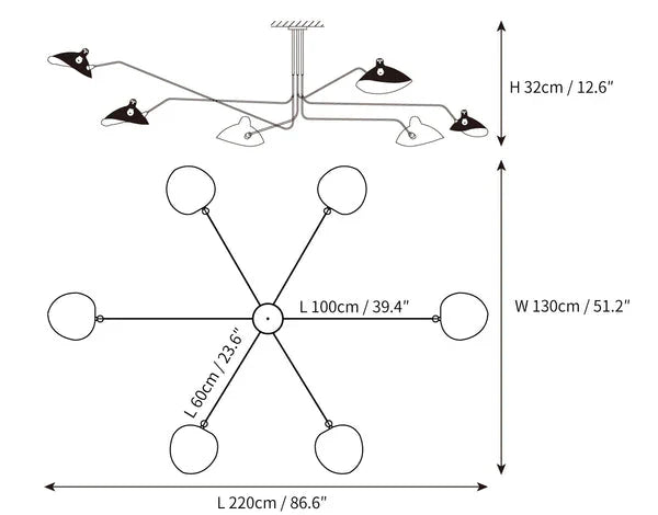 Black Ceiling Lamp with Rotating Arms – Modern Design