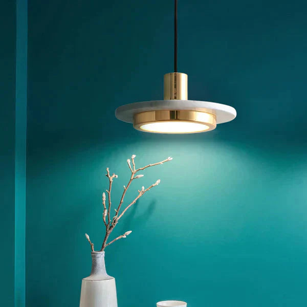 Modern Hanging Lamp with Marble Style Detail