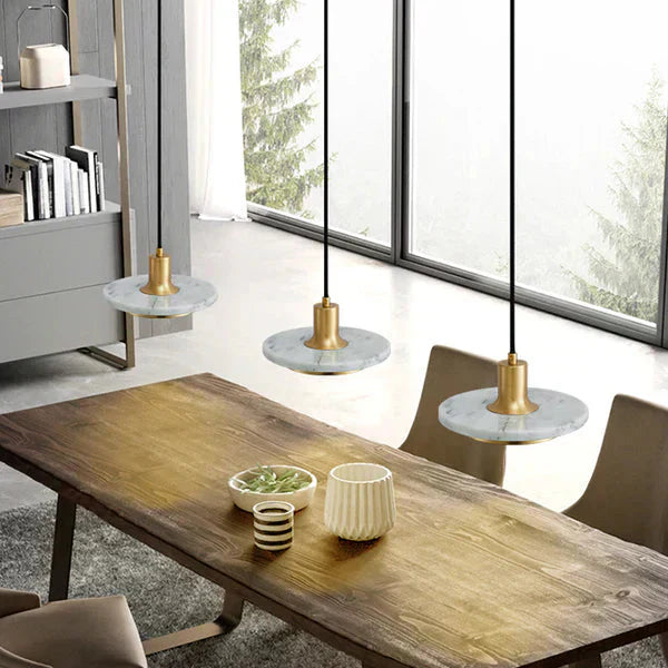 Modern Hanging Lamp with Marble Style Detail