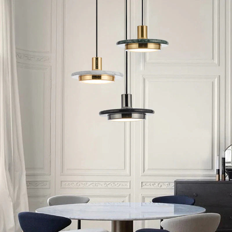Modern Hanging Lamp with Marble Style Detail