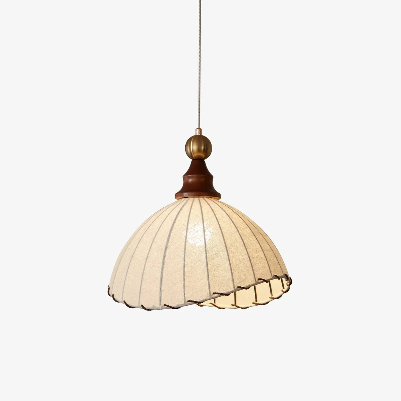 Retro Hanging Lamp with Silk Shade and Wooden Finish