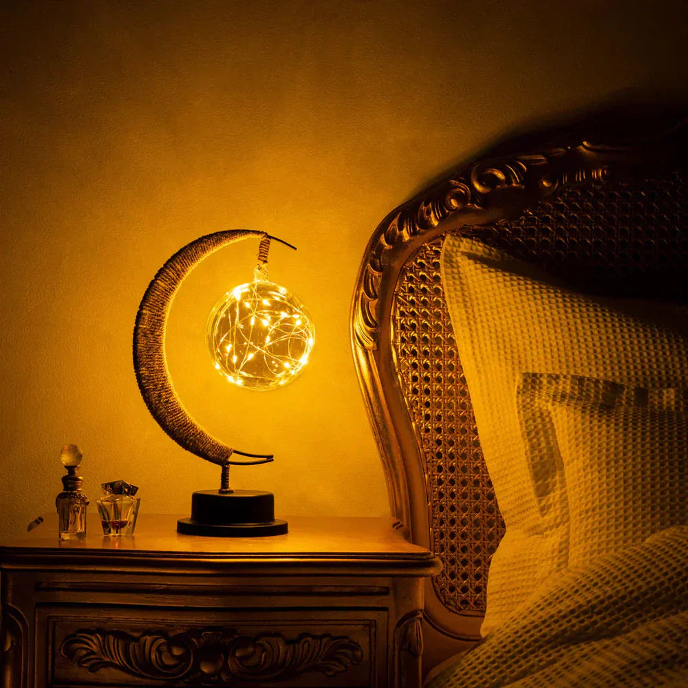LED Table Lamp with Sphere and Crescent Moon