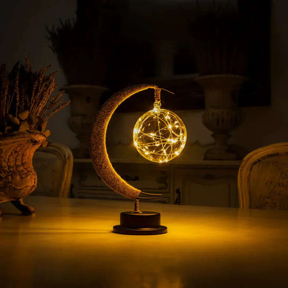 LED Table Lamp with Sphere and Crescent Moon