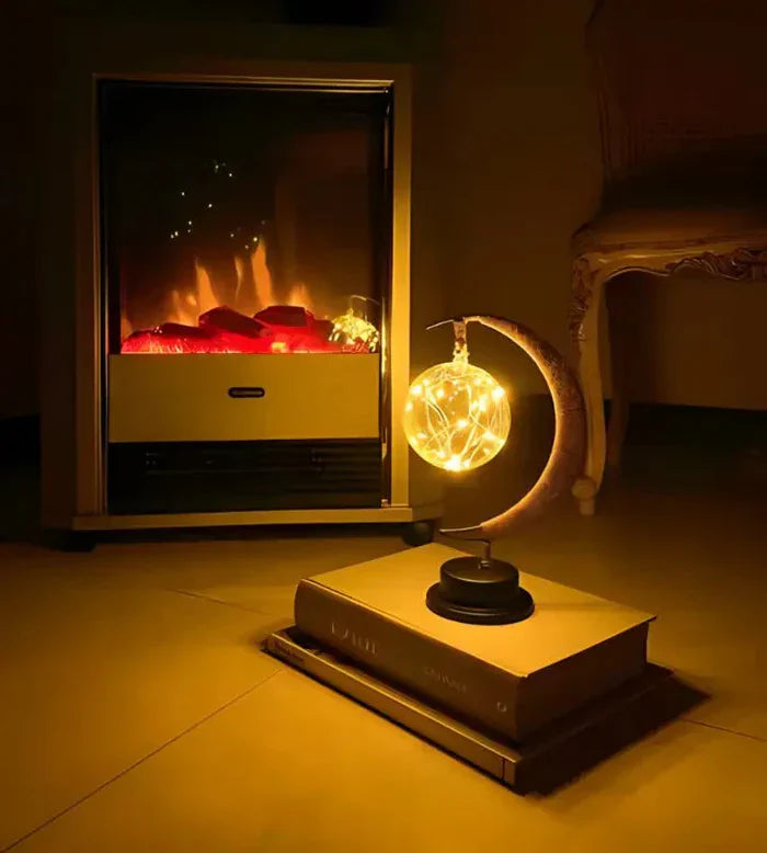 LED Table Lamp with Sphere and Crescent Moon