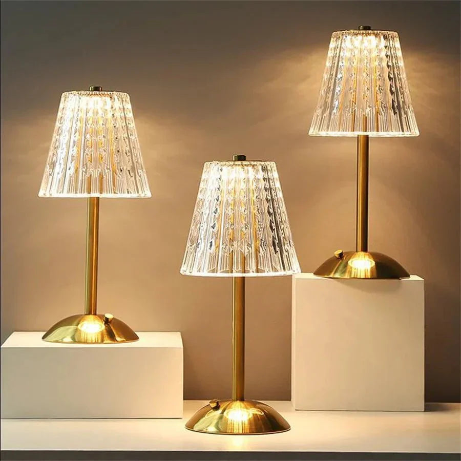 Elegant LED Table Lamp with Crystal Shade and Gold Finish – Touch Activated