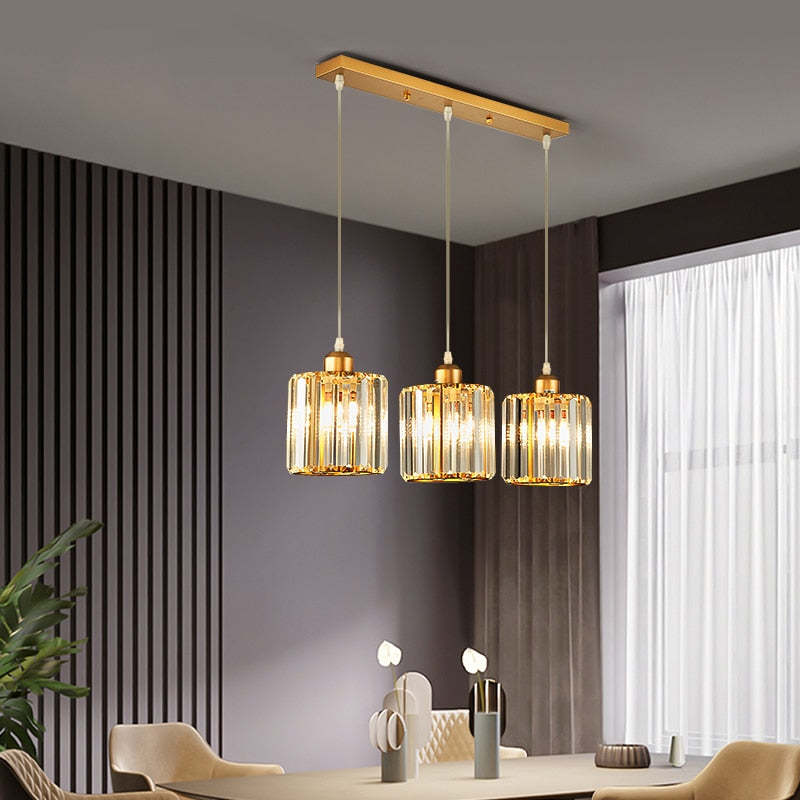 Vina Modern Cluster Cylinder Glass Pendant Light, Black/Gold