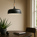 Modern metal pendant lamp with wooden accent – minimalist Scandinavian style