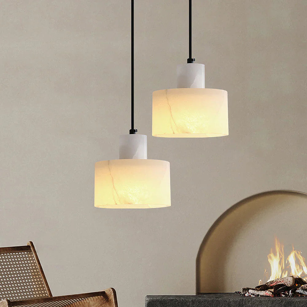Hanging Lamp with Marble Shade – Minimalist Elegance