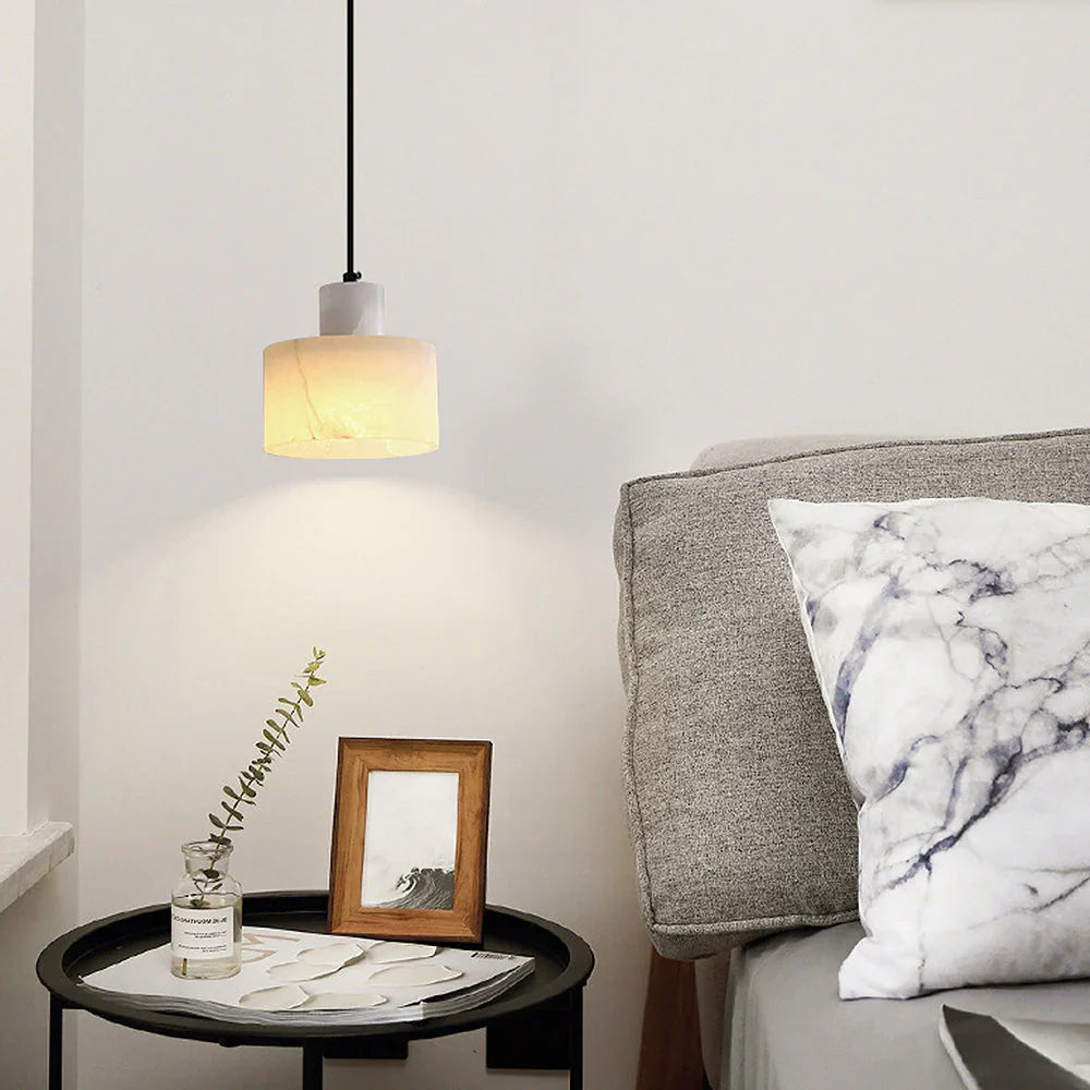 Hanging Lamp with Marble Shade – Minimalist Elegance