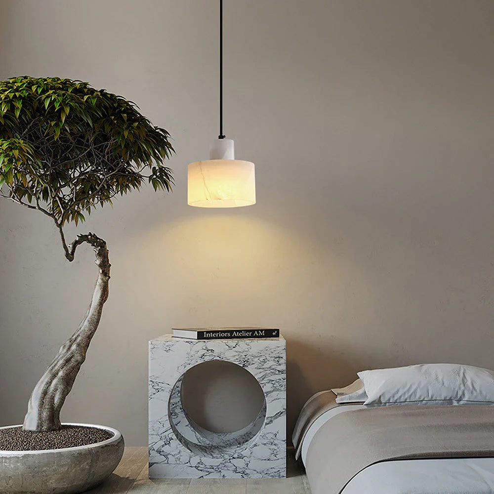 Hanging Lamp with Marble Shade – Minimalist Elegance