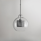 Hessa Contemporary Golden Pendant Light, Glass, Globe/Cylindric