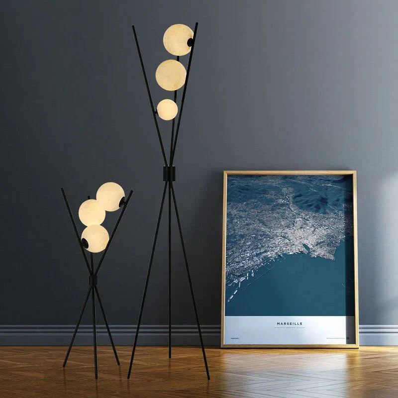 Designer LED Floor Lamp with Moon-Shaped Shades – Table and Floor Lamp on Tripod