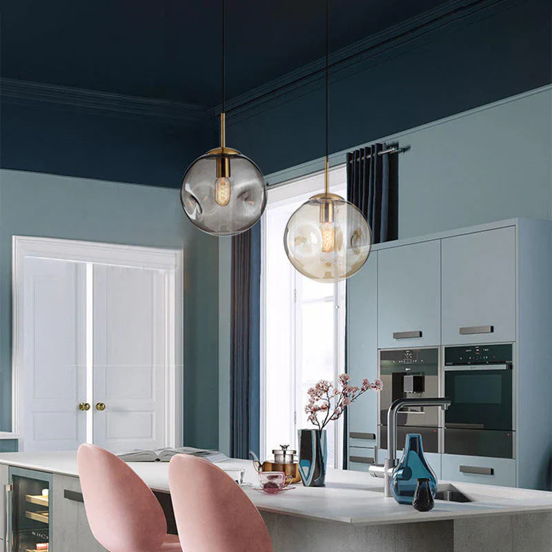 Designer Hanging Lamp with Spherical Glass Shade