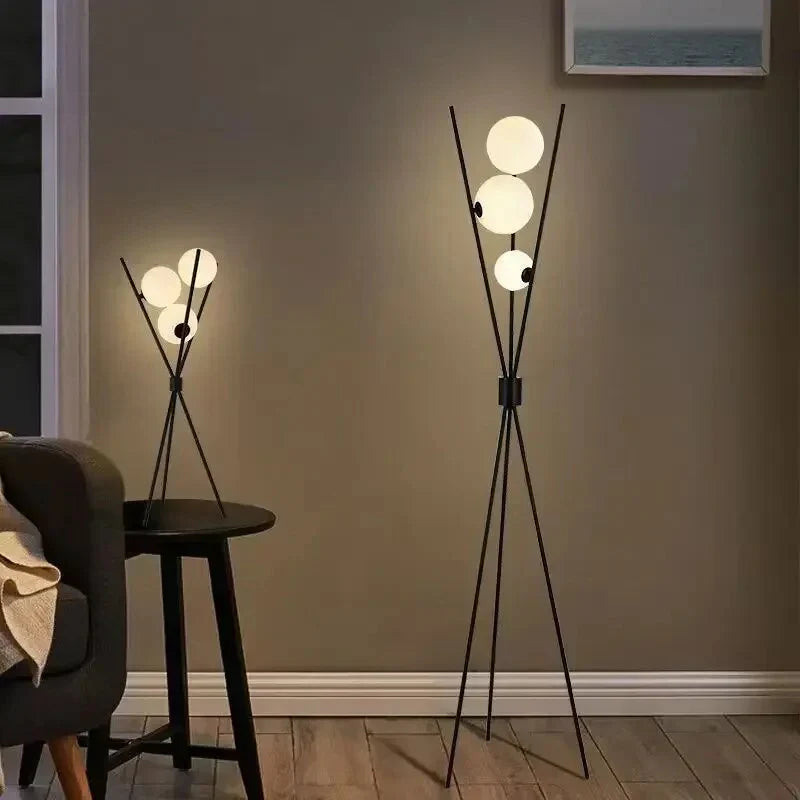 Designer LED Floor Lamp with Moon-Shaped Shades – Table and Floor Lamp on Tripod