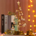 Decorative LED Christmas Tree on a Gold Base – Holiday Ornament with Spiral Wire and Crystals