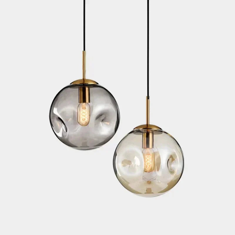 Designer Hanging Lamp with Spherical Glass Shade