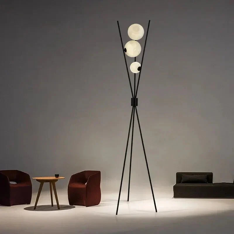 Designer LED Floor Lamp with Moon-Shaped Shades – Table and Floor Lamp on Tripod