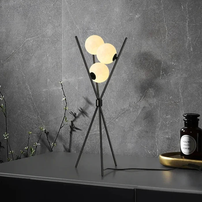 Designer LED Floor Lamp with Moon-Shaped Shades – Table and Floor Lamp on Tripod