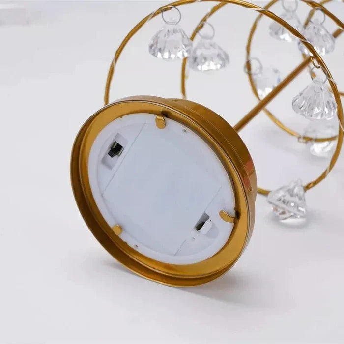 Decorative LED Christmas Tree on a Gold Base – Holiday Ornament with Spiral Wire and Crystals
