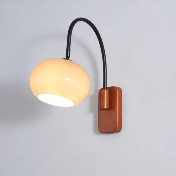 Modern Wall Sconce with Glass Shade and Wooden Base – Bedroom, Living Room, Reading Nook