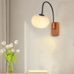 Modern Wall Sconce with Glass Shade and Wooden Base – Bedroom, Living Room, Reading Nook