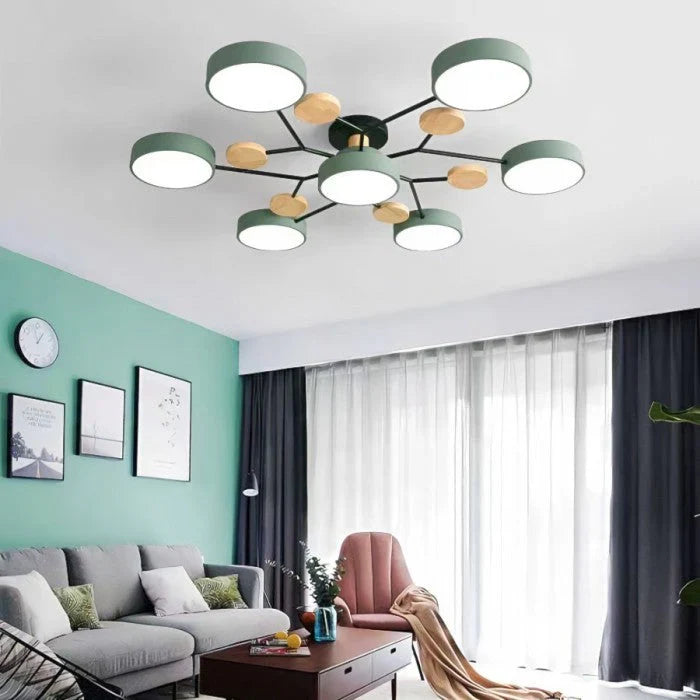 Modern LED Multi-Arm Ceiling Lamp – Minimalist Design with Wooden Accents