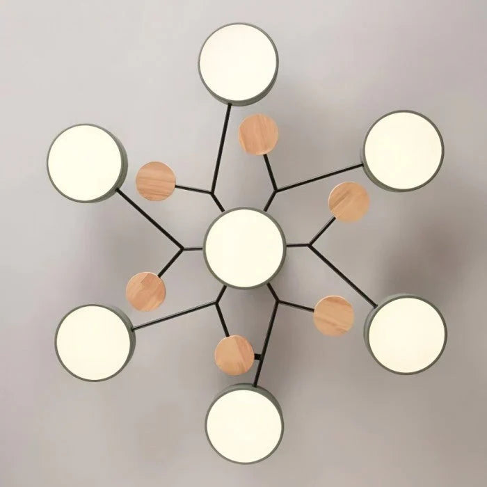 Modern LED Multi-Arm Ceiling Lamp – Minimalist Design with Wooden Accents