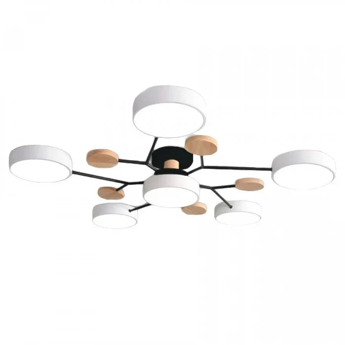 Modern LED Multi-Arm Ceiling Lamp – Minimalist Design with Wooden Accents